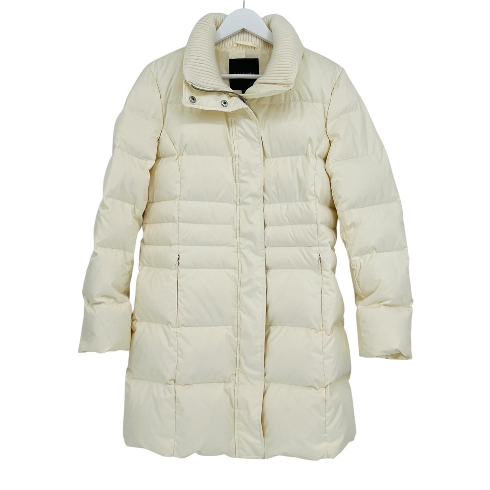 Talbots Jacket Womens Medium Off White Puffer Quilted Long Coat Warm Parka Down